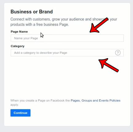 Enter your page name and choose your category